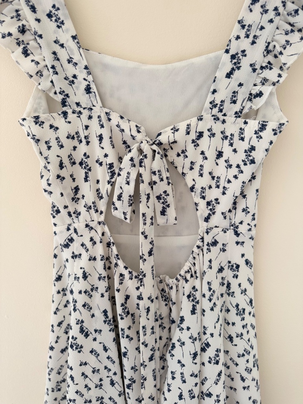 Mono B Floral Square Neck Ruffle Sleeveless Mini Dress Bow White Boho Romantic M - Picture 4 of 6
